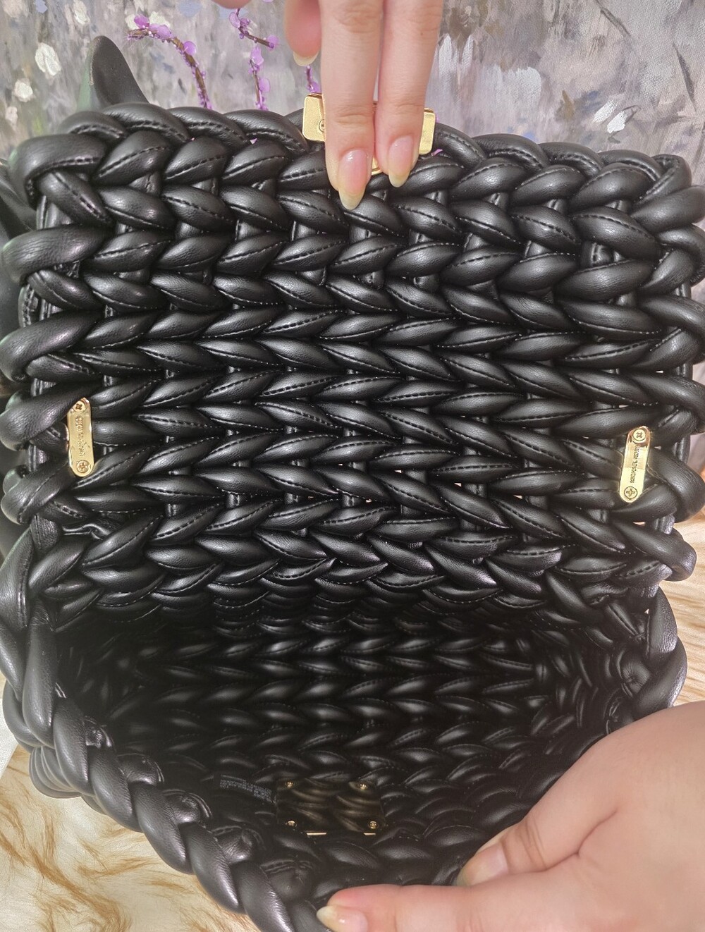 Auth NWT Michael Kors Black Braided Leather Shoulder Bag with Gold Chain - Picture 4 of 11